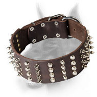 Extra Wide Doberman Leather Dog Collar with Spikes and Studs  Extra Wide Doberman Leather Dog Collar with Spikes and Studs