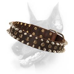 3 Rows Leather Spiked and Studded Dog Collar  3 Rows Leather Spiked and Studded Dog Collar