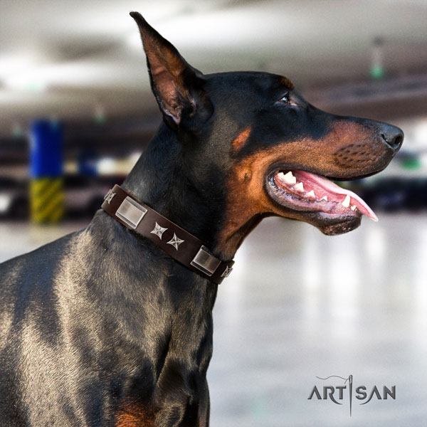 Doberman extraordinary full grain leather collar with decorations for your four-legged friend