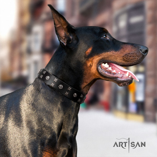Doberman genuine leather dog collar with studs for your attractive doggie