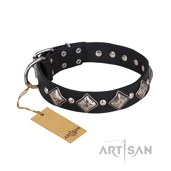 Full grain genuine leather dog collar with smoothly polished leather strap
