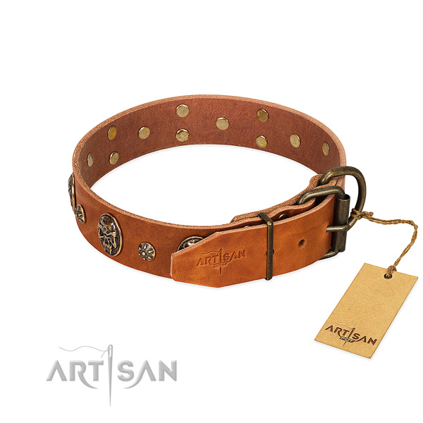 Reliable fittings on full grain natural leather dog collar for your four-legged friend