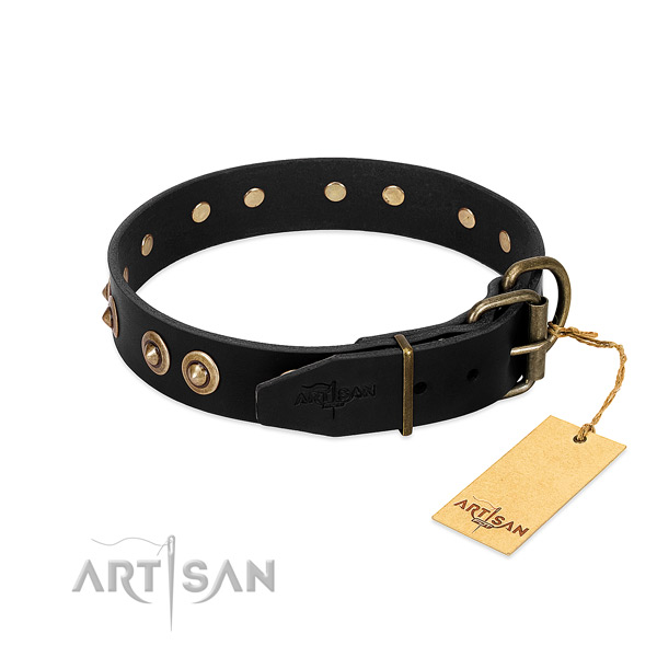 Reliable adornments on natural genuine leather dog collar for your canine