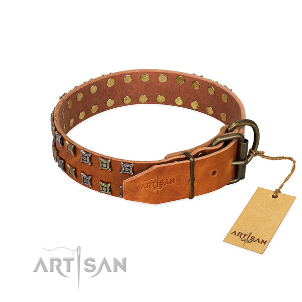 Strong natural leather dog collar crafted for your doggie