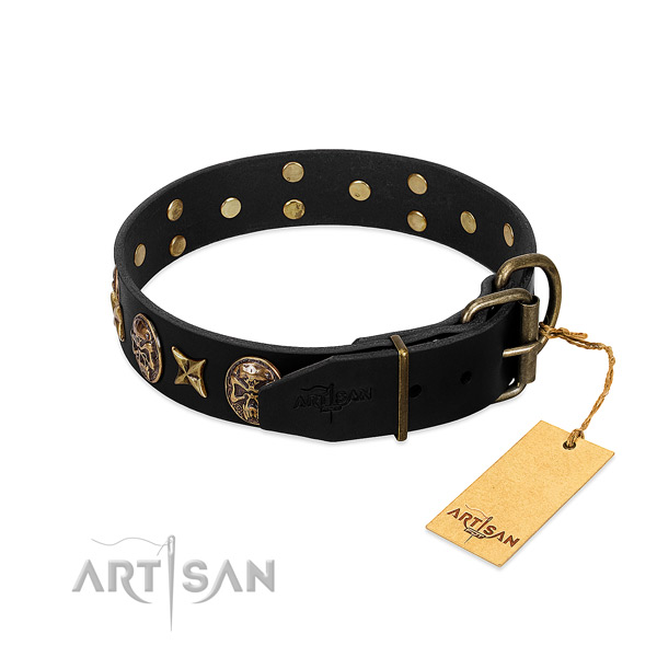 Corrosion resistant hardware on full grain genuine leather dog collar for your four-legged friend