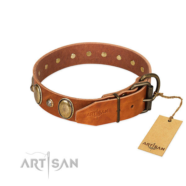 Top quality genuine leather dog collar with rust-proof traditional buckle