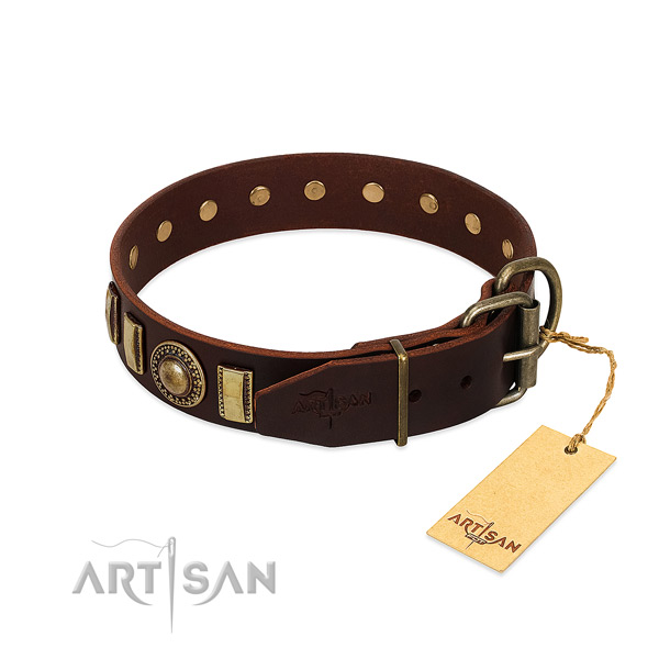 Perfect fit natural leather dog collar with rust-proof fittings