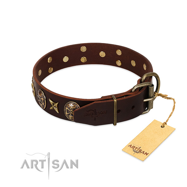 Reliable buckle on genuine leather dog collar for your pet
