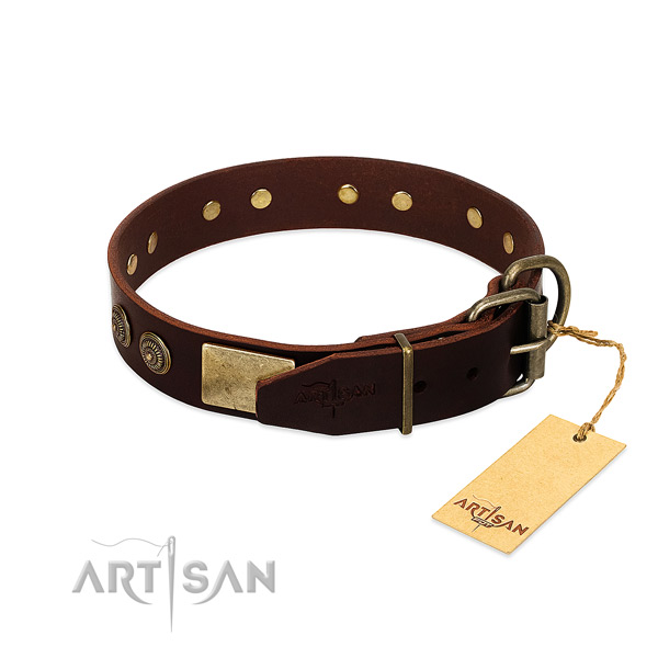Rust-proof decorations on genuine leather dog collar for your dog