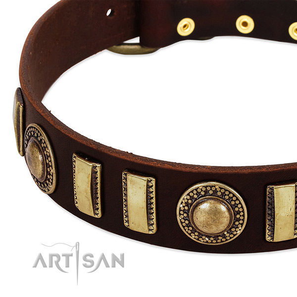 Soft to touch full grain genuine leather dog collar with rust resistant buckle