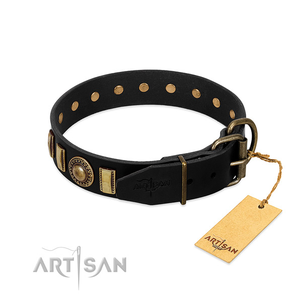 Gentle to touch leather dog collar with studs