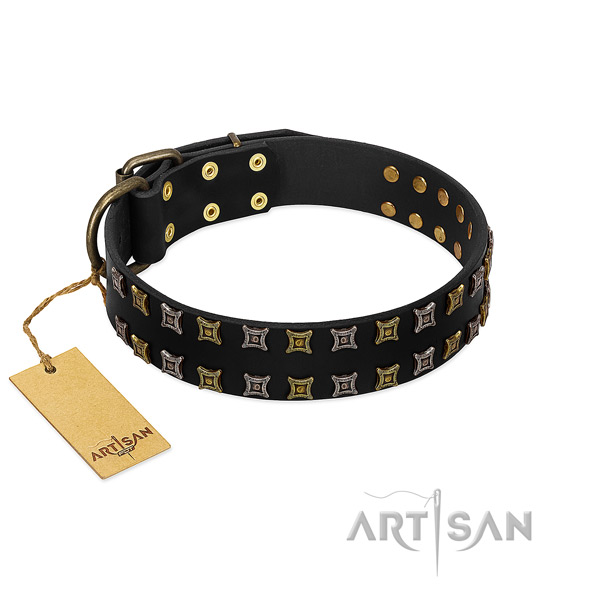 Soft full grain leather dog collar with studs for your doggie