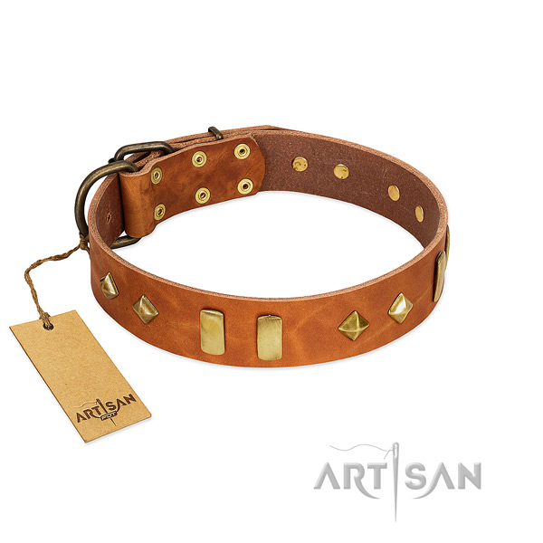 Handy use best quality natural leather dog collar with embellishments