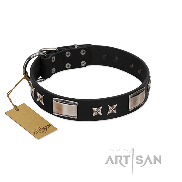 Comfortable dog collar of full grain natural leather