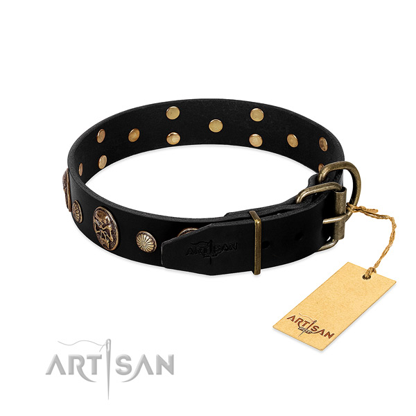 Rust-proof fittings on full grain leather collar for daily walking your canine